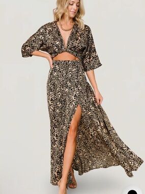 Baltic Born Black and Beige Floral Maxi Dress
